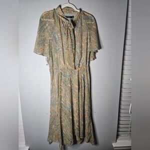 Lauren Ralph Lauren Paisley Crinkle Georgette Tie-Neck Dress Size 8